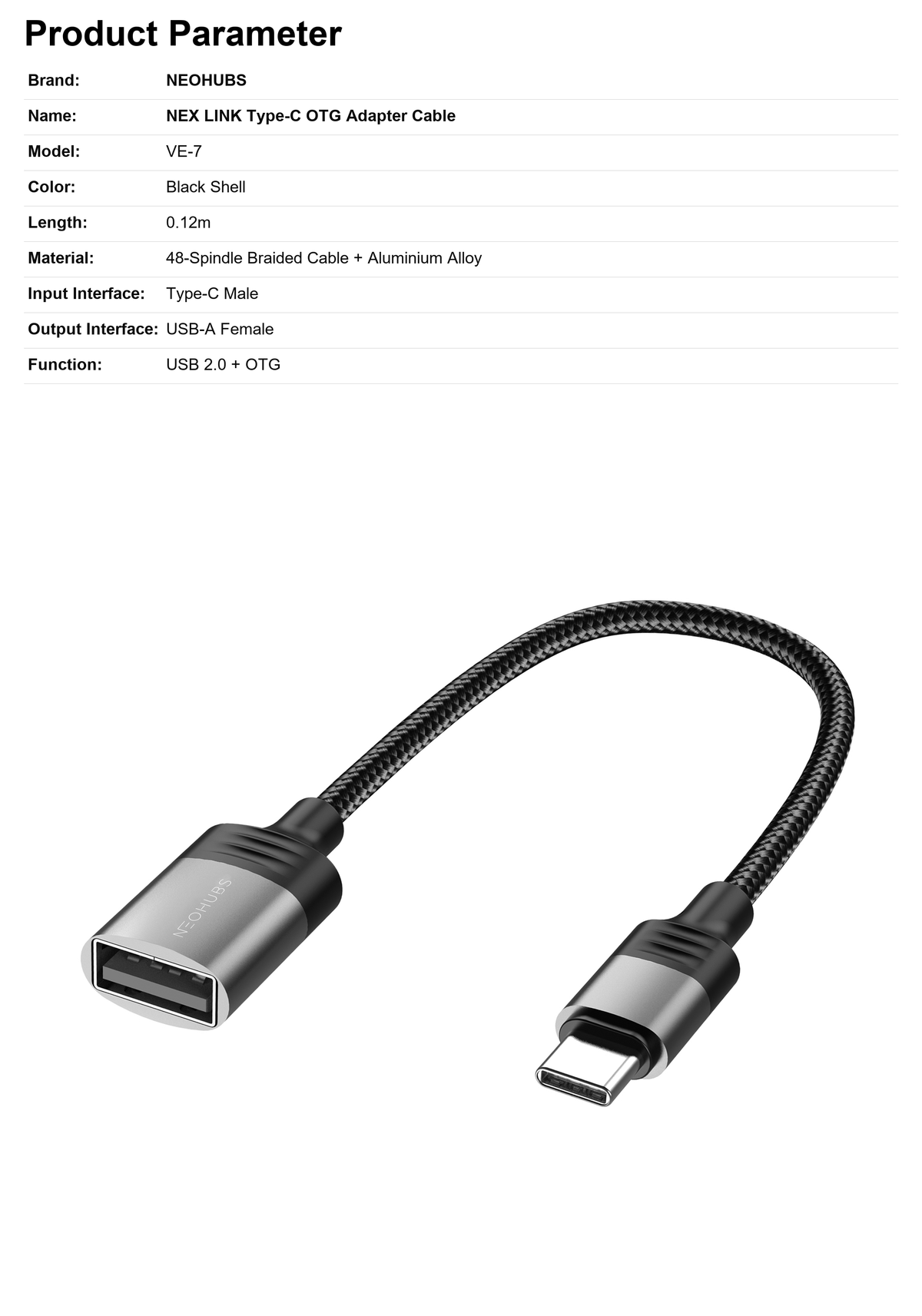 NEOHUBS NEX LINK Type C to USB OTG Adapter Cable - USB-C to USB A Female