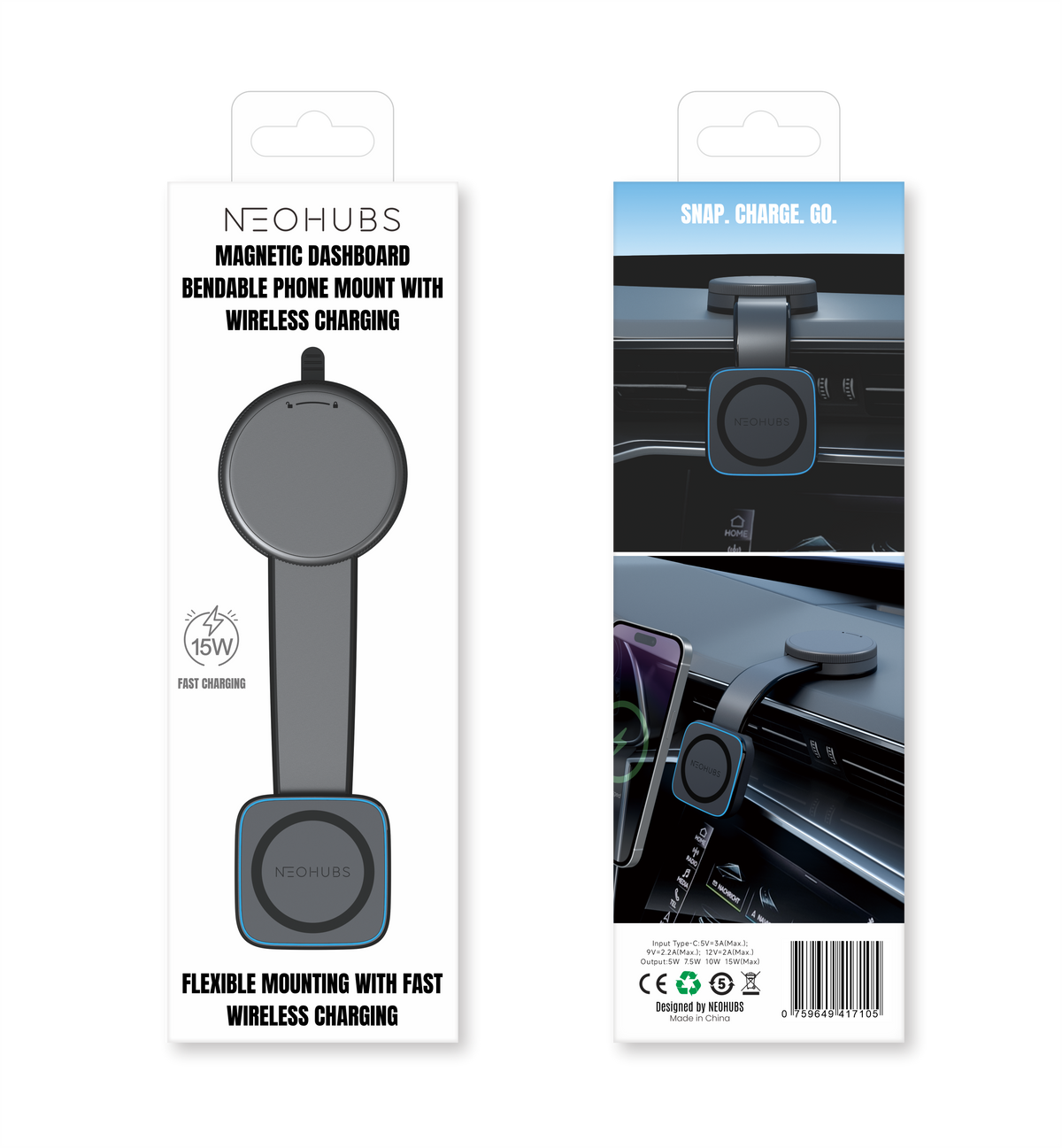 NEOHUBS ORBIT 15W Wireless Car Charger Magnetic Car Phone Holder