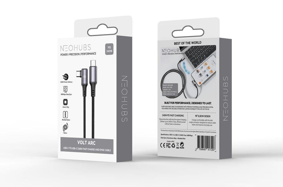NEOHUBS VOLT ARC 240W USB C to USB C - Type C Fast Charger Cable - 1.5M