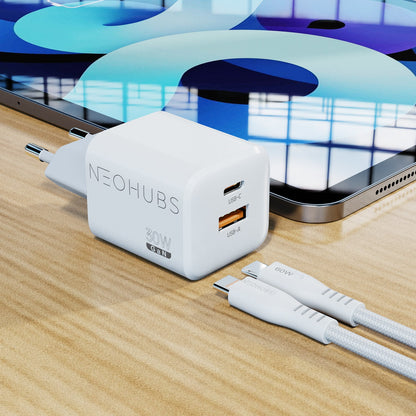 NEOHUBS Super Cube 30W GaN Dual Port Fast Charger USB-C + USB Wall Adapter