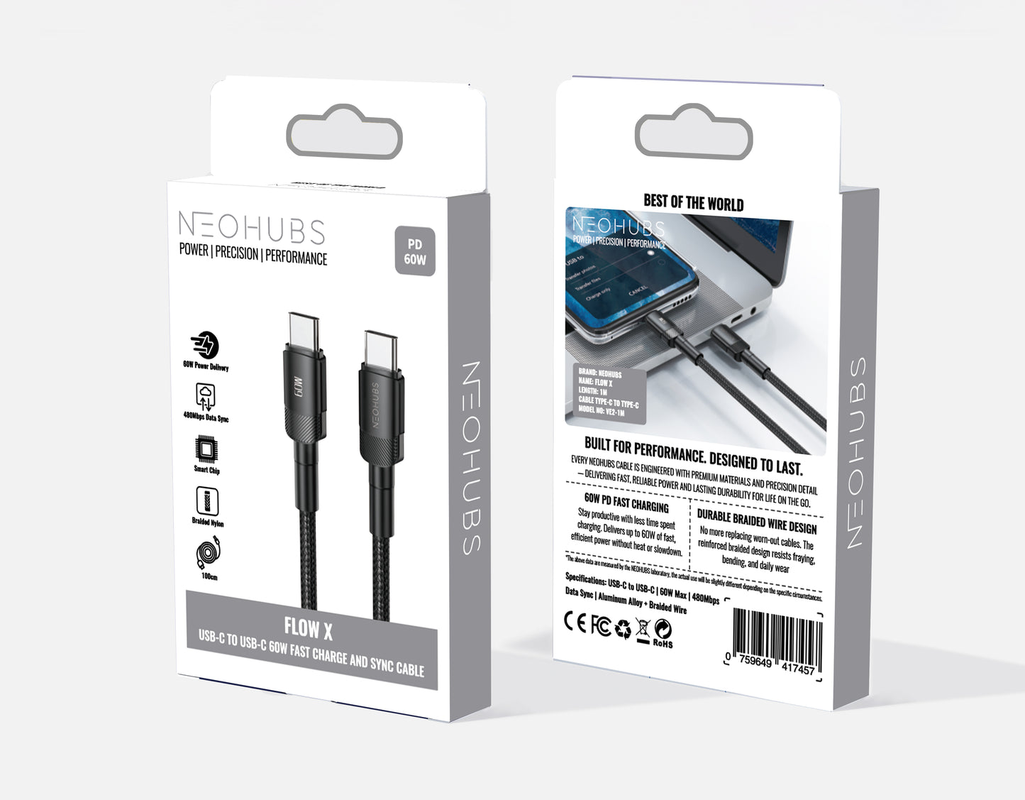 Flow X USB-C to USB-C Type-C Fast Charger Cable - 60W, 3A