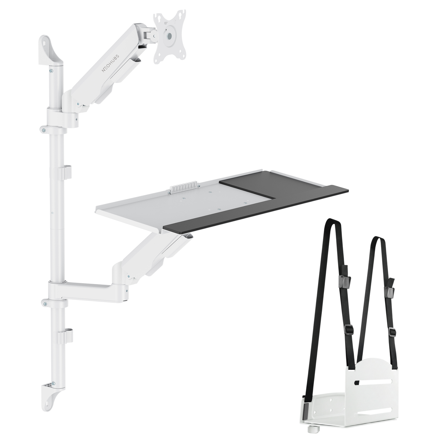NEOHUBS Wall-Mounted Sit-Stand Workstation with Monitor Arm Mount & PC Holder