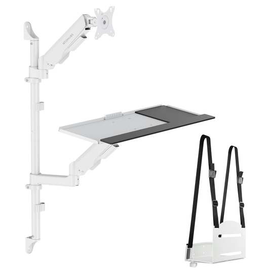 NEOHUBS Wall-Mounted Sit-Stand Workstation with Monitor Arm Mount & PC Holder