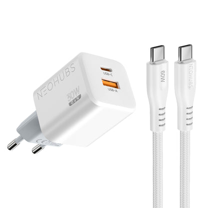 NEOHUBS Super Cube 30W GaN Dual Port Fast Charger USB-C + USB Wall Adapter