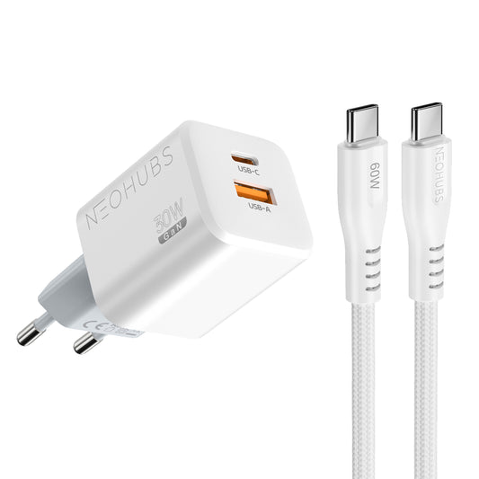 NEOHUBS Super Cube 30W GaN Dual Port Fast Charger USB-C + USB Wall Adapter