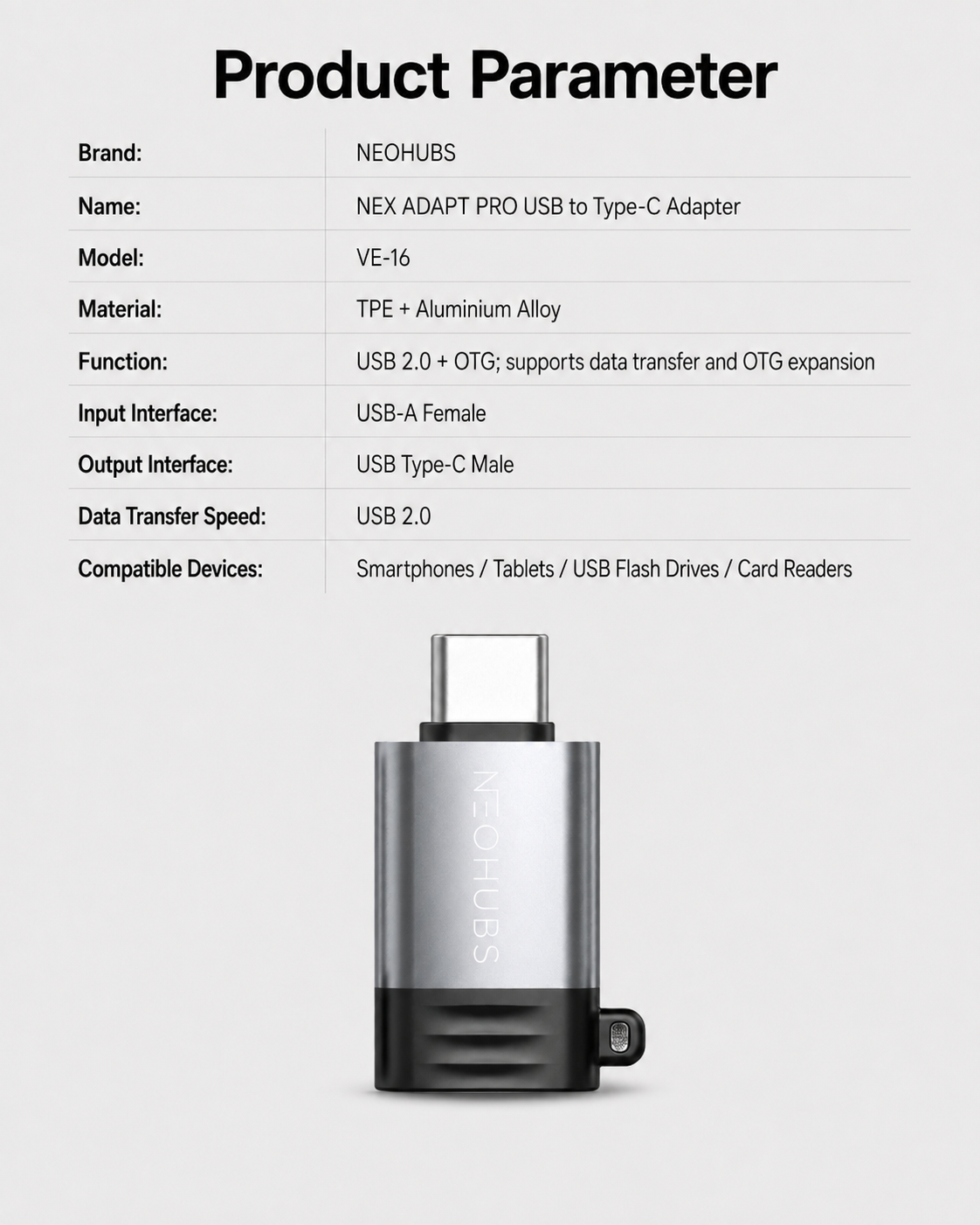 NEOHUBS NEX ADAPT PRO USB to Type-C Adapter - USB-A to USB-C Converter