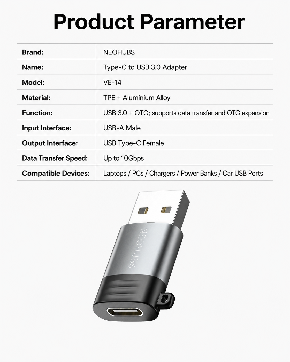 NEOHUBS NEX ADAPT Type-C to USB 3.0 Adapter USB-C to USB-A Converter