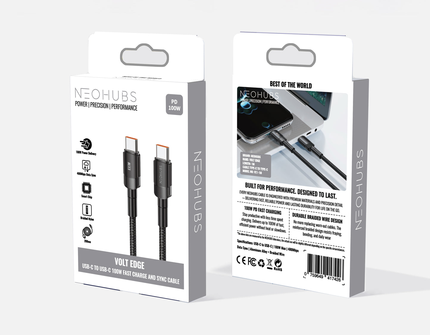 VOLT EDGE USB C to USB C Fast Charger Cable (100W, 5A)