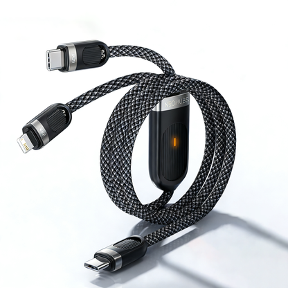 Duo Beam USB C to USB C + Lightning Type C Fast Charger Cable 60W-1M