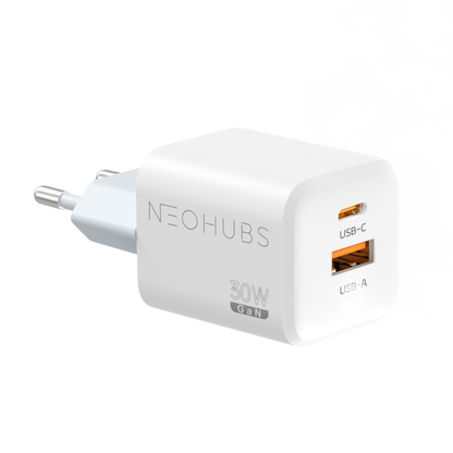 NEOHUBS Super Cube 30W GaN Dual Port Fast Charger USB-C + USB Wall Adapter