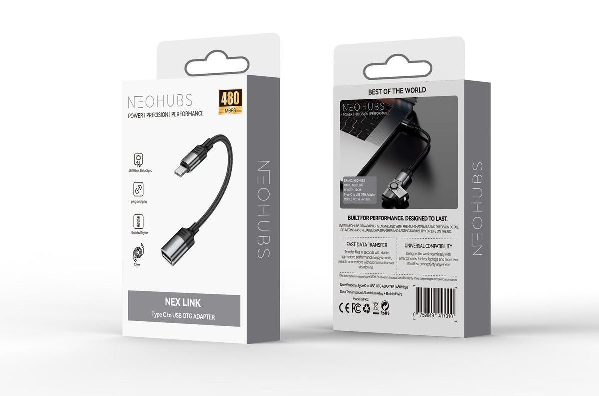 NEOHUBS NEX LINK Type C to USB OTG Adapter Cable - USB-C to USB A Female
