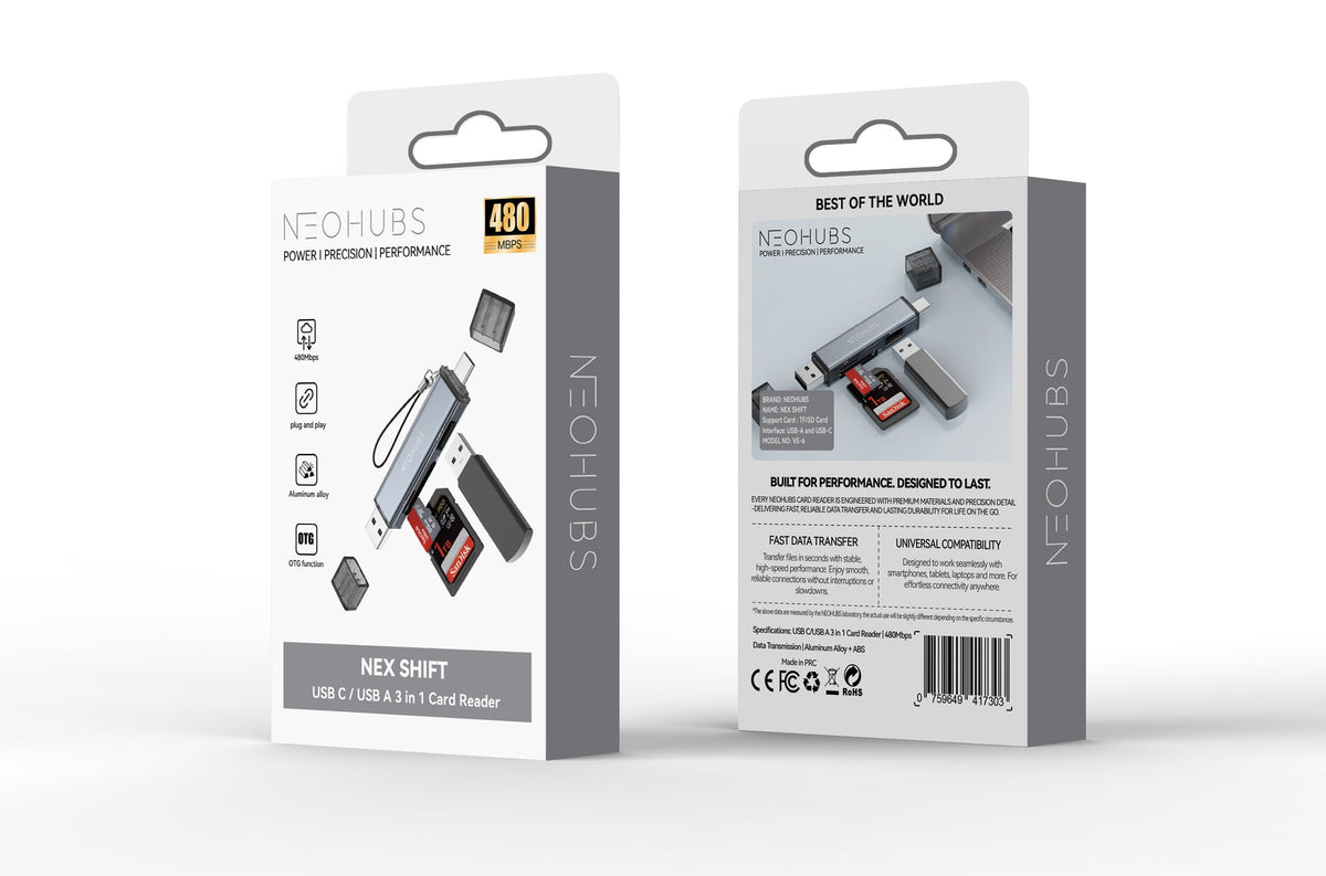 NEOHUBS NEX SHIFT Type C /USB Memory Card Reader with Micro SD/SD/TF & USB