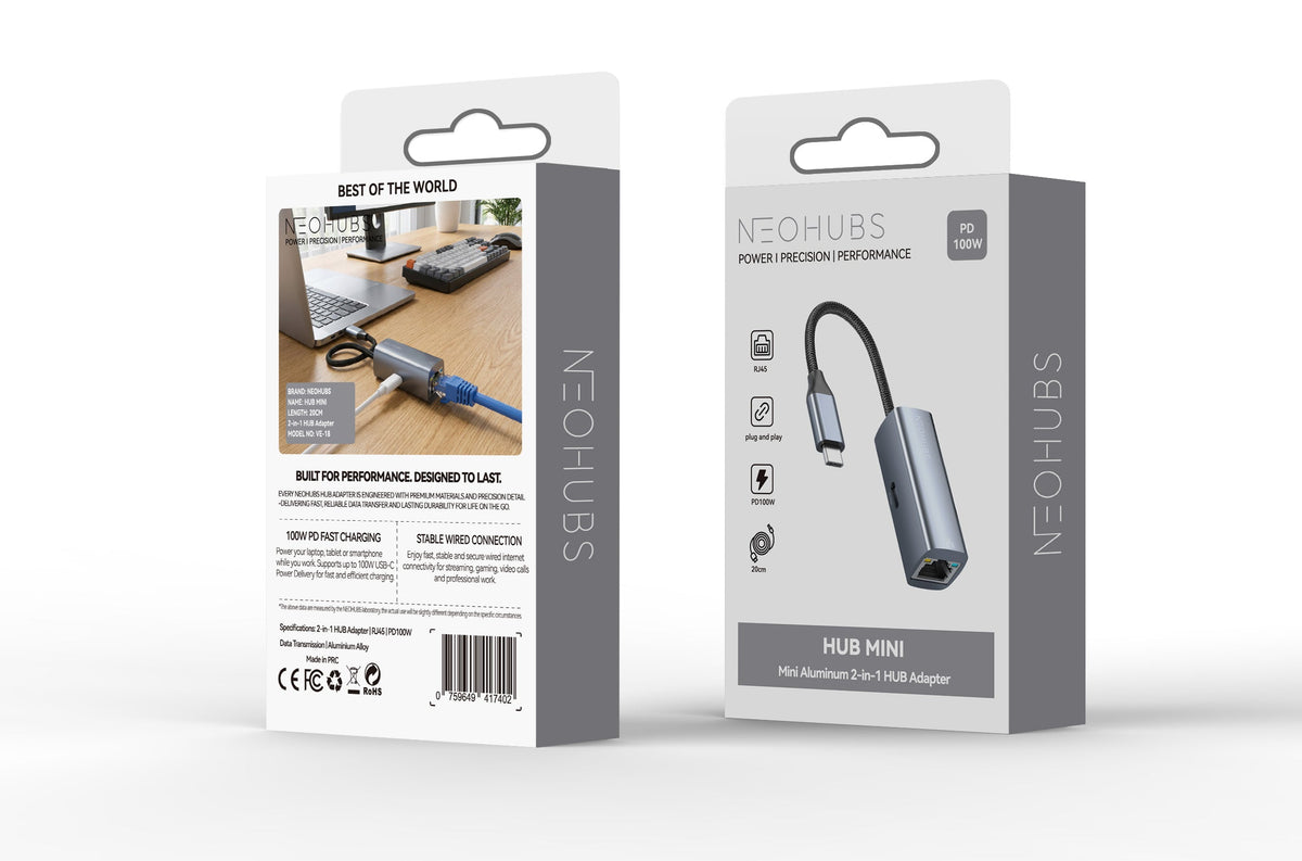 NEOHUBS HUB MINI 2-in-1 Type-C Hub with RJ45 Ethernet & USB-C PD 100W