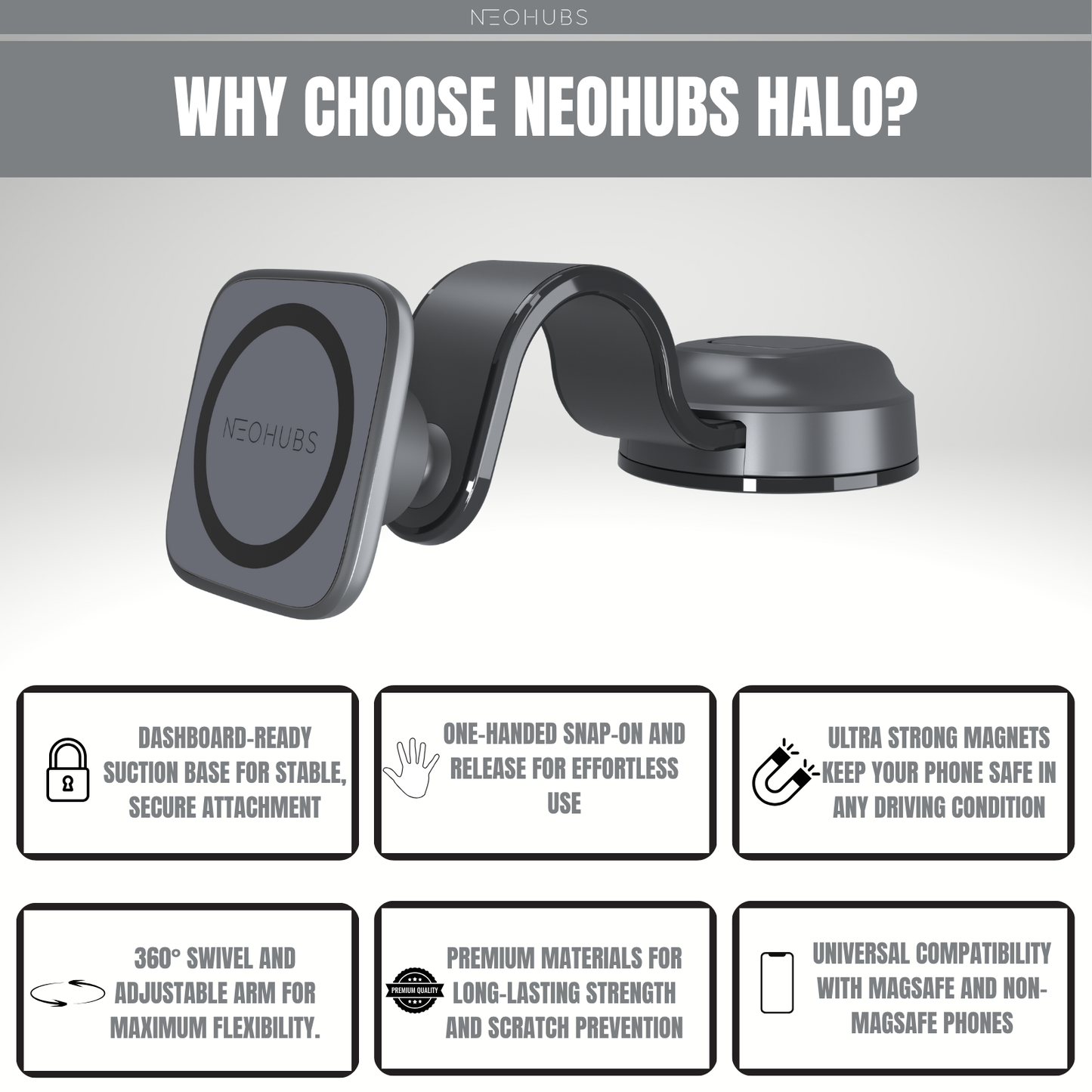 HALO Adjustable Magnetic Dashboard Car Phone Holder Mount