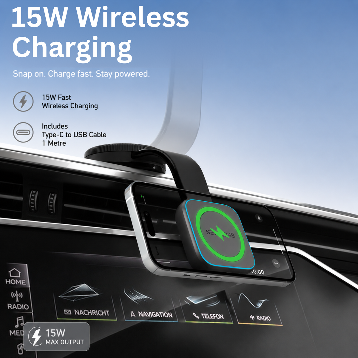 NEOHUBS ORBIT 15W Wireless Car Charger Magnetic Car Phone Holder