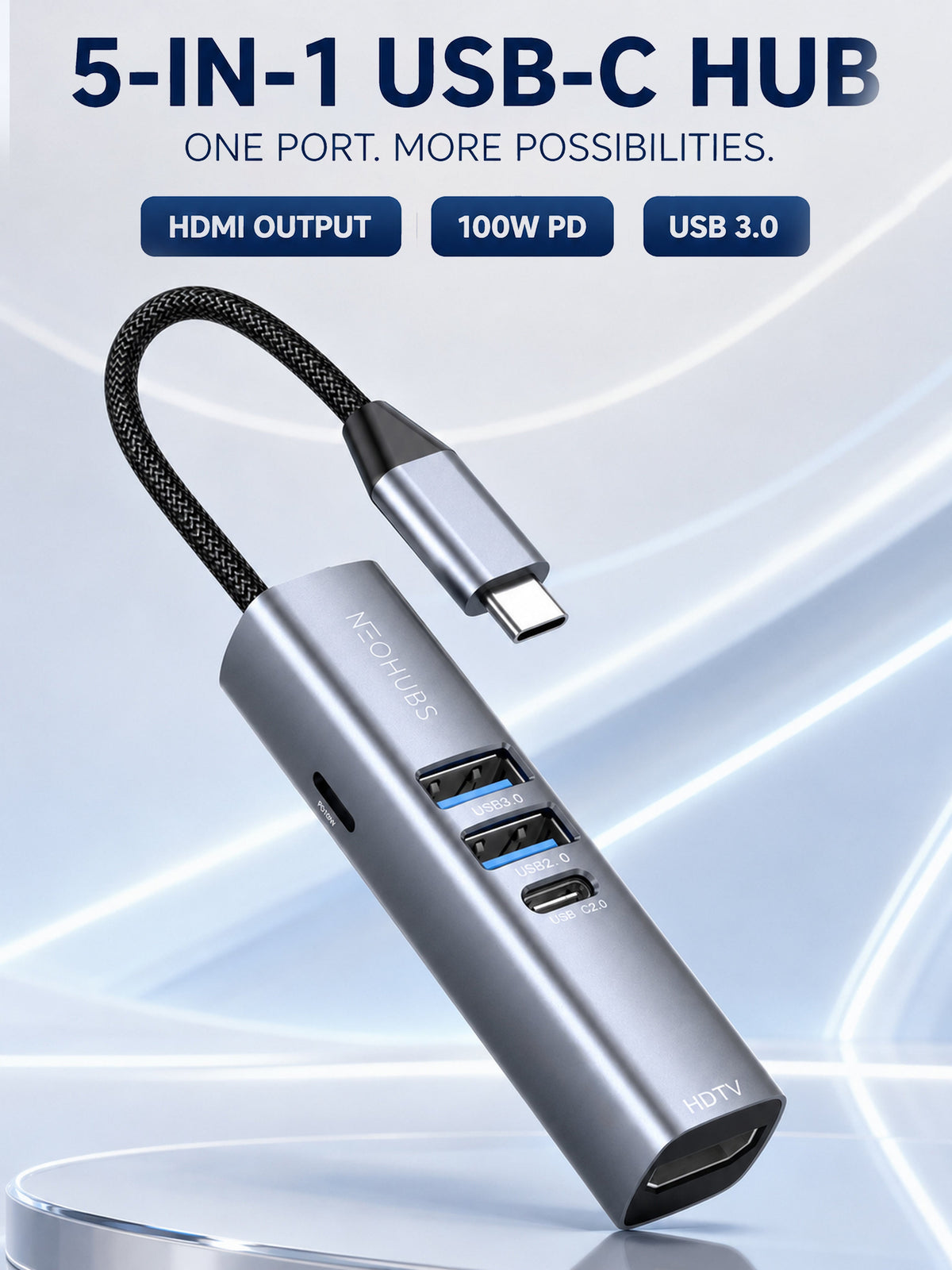NEOHUBS HUB PRO 5-in-1 Type-C Hub with USB 3.0, USB 2.0, HDMI 4K & PD 100W