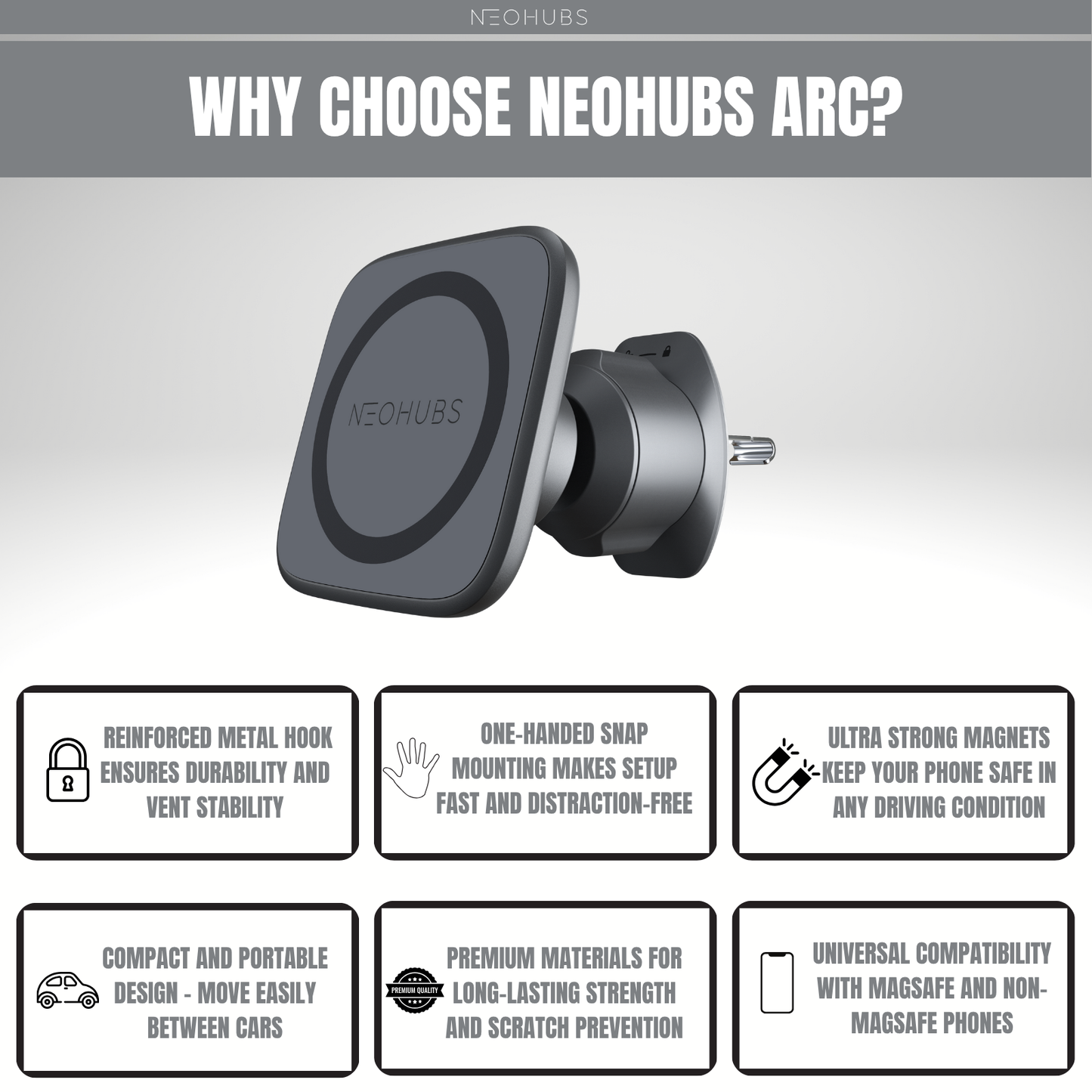 ARC Adjustable Magnetic Air Vent Car Phone Holder Mount