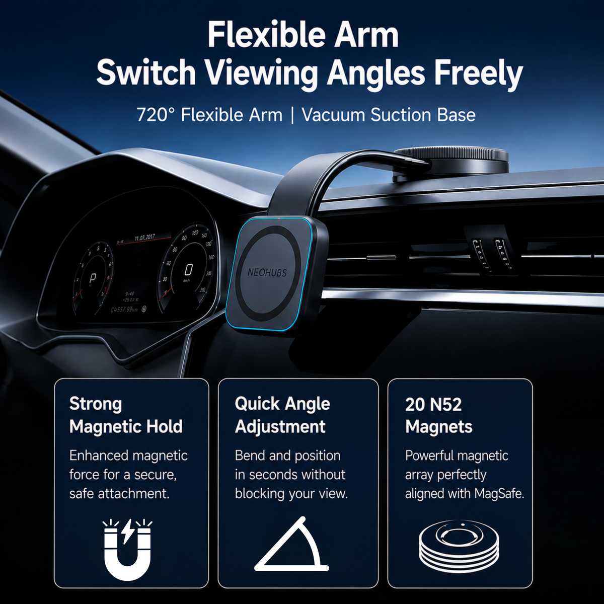 NEOHUBS ORBIT 15W Wireless Car Charger Magnetic Car Phone Holder
