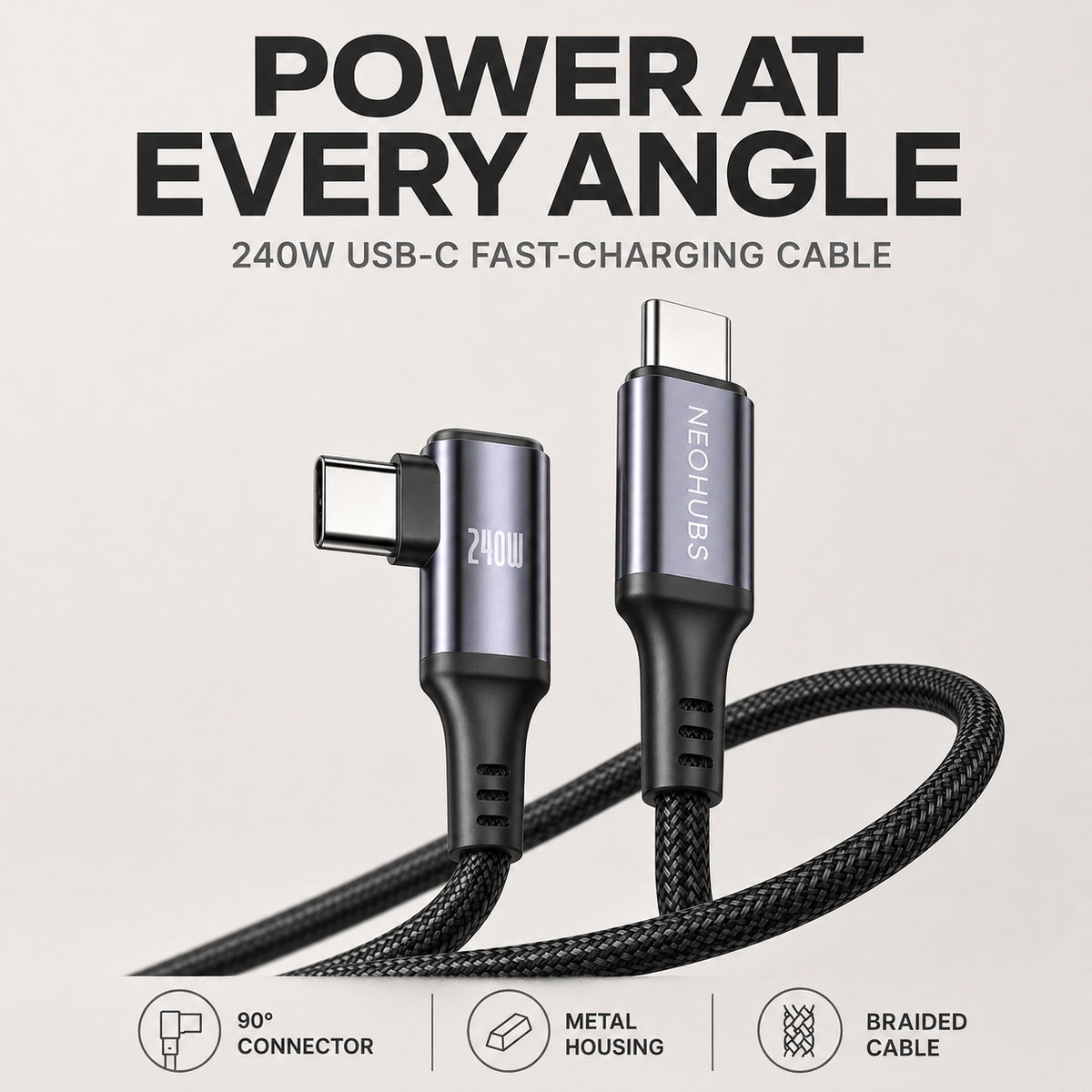 NEOHUBS VOLT ARC 240W USB C to USB C - Type C Fast Charger Cable - 1.5M
