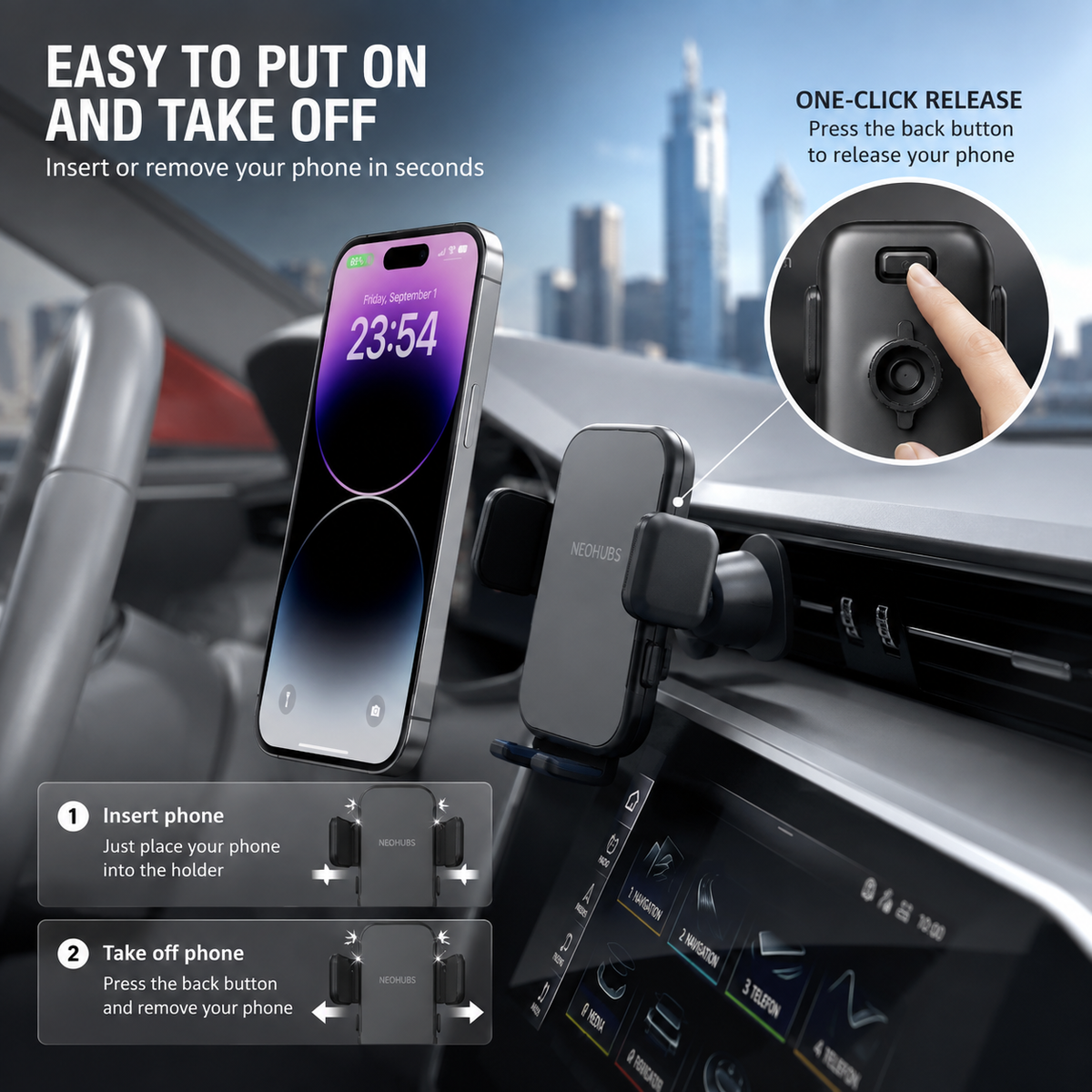 NEOHUBS AXIS Adjustable Air Vent Car Phone Holder Mount