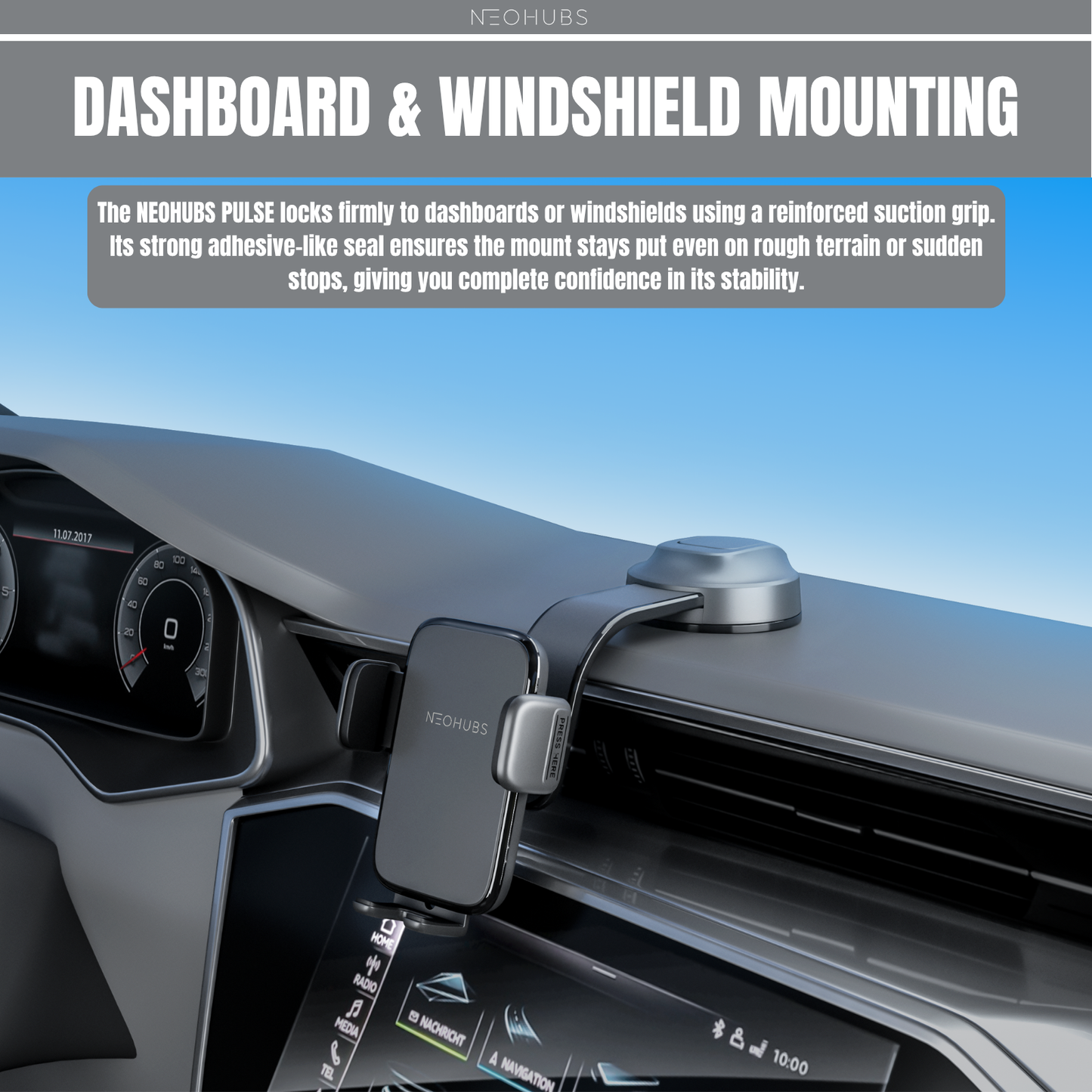 PULSE Adjustable Dashboard / Windshield Car Phone Holder Mount