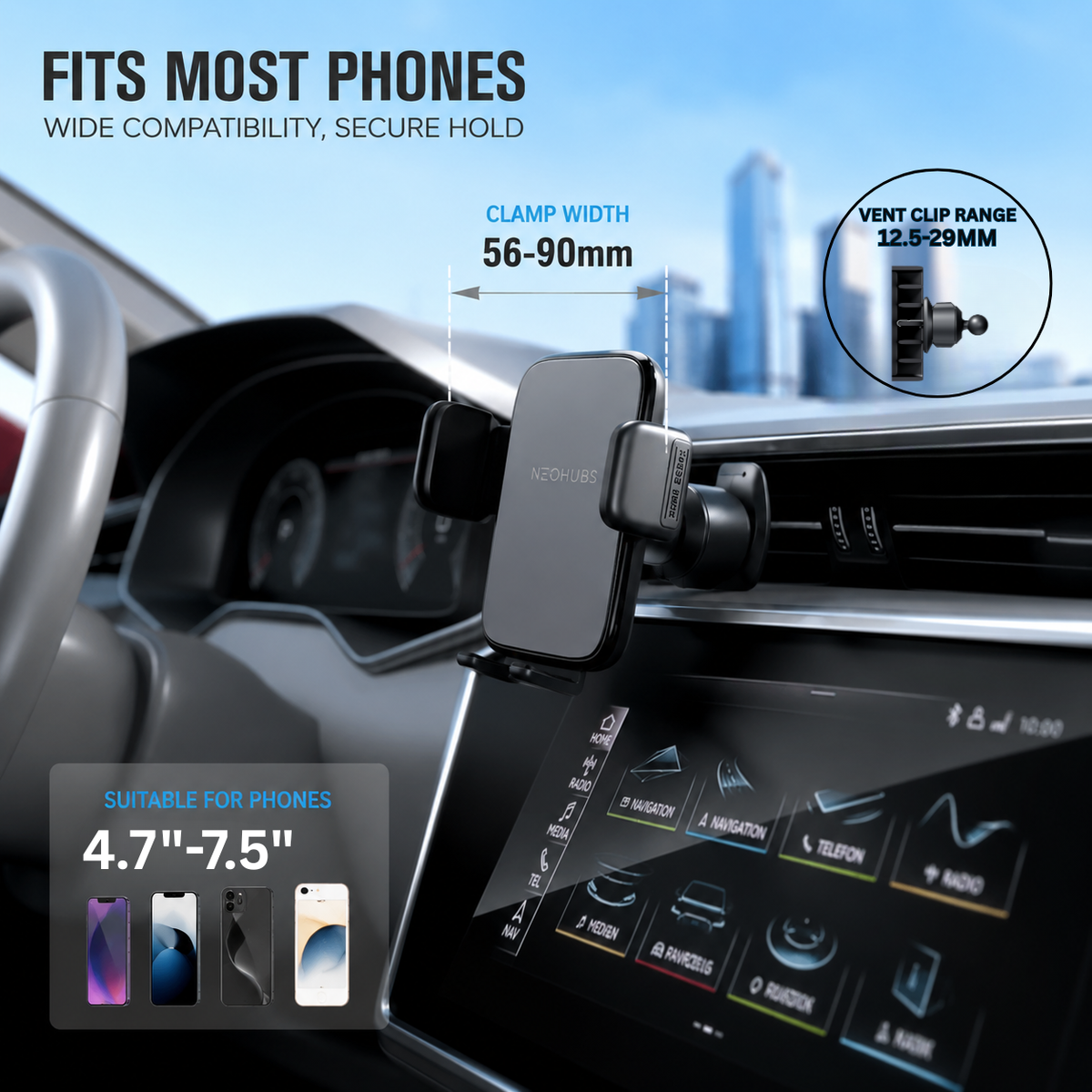 NEOHUBS AXIS Adjustable Air Vent Car Phone Holder Mount