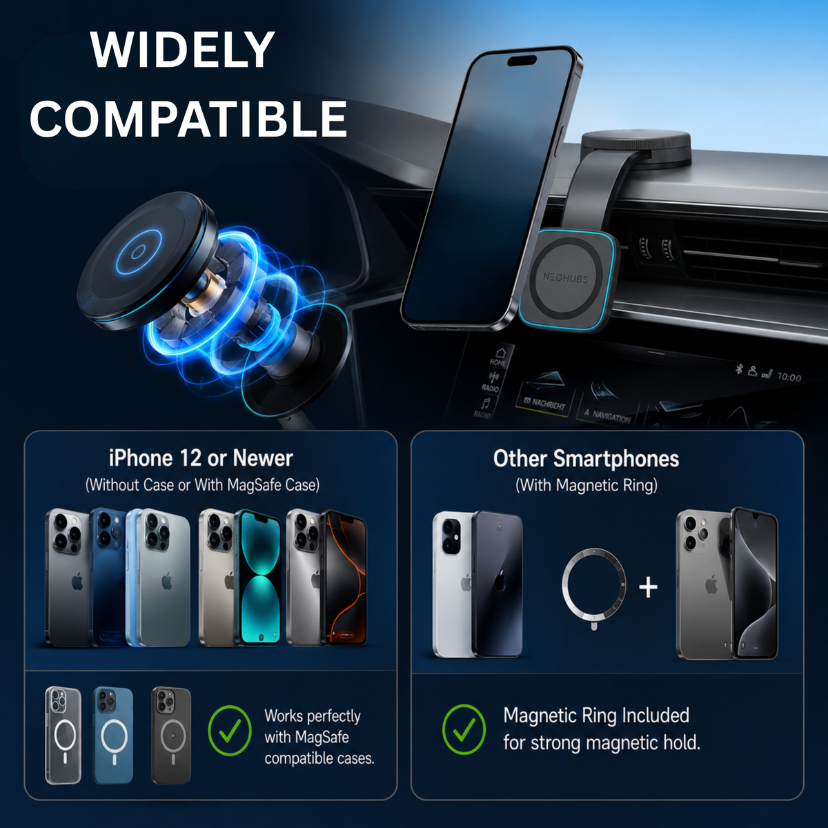 NEOHUBS ORBIT 15W Wireless Car Charger Magnetic Car Phone Holder
