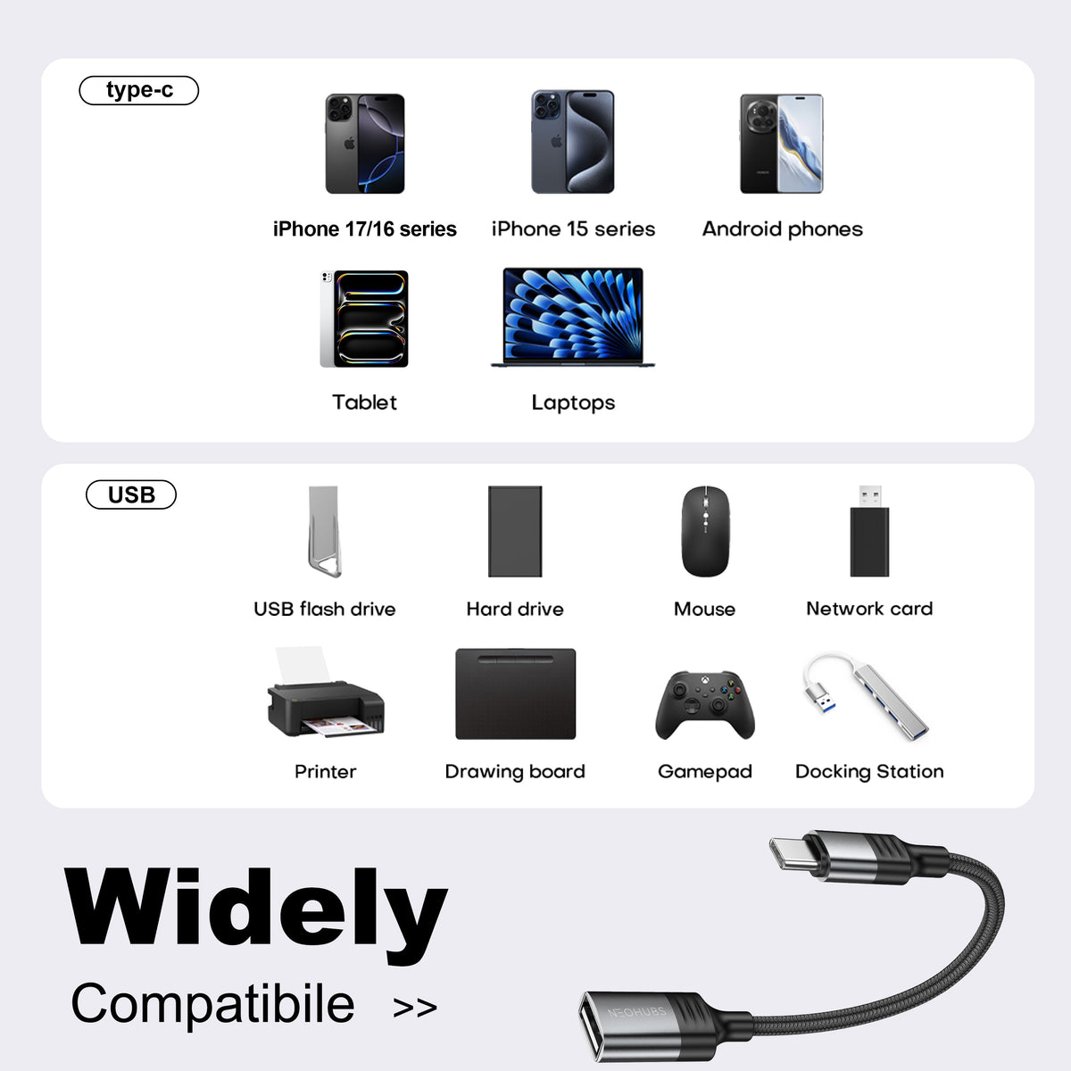 NEOHUBS NEX LINK Type C to USB OTG Adapter Cable - USB-C to USB A Female