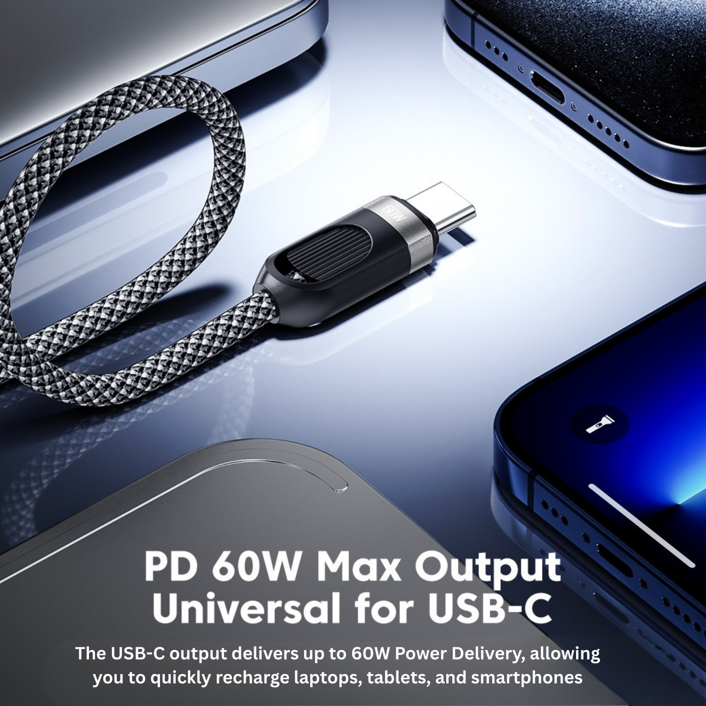 Duo Beam USB C to USB C + Lightning Type C Fast Charger Cable 60W-1M