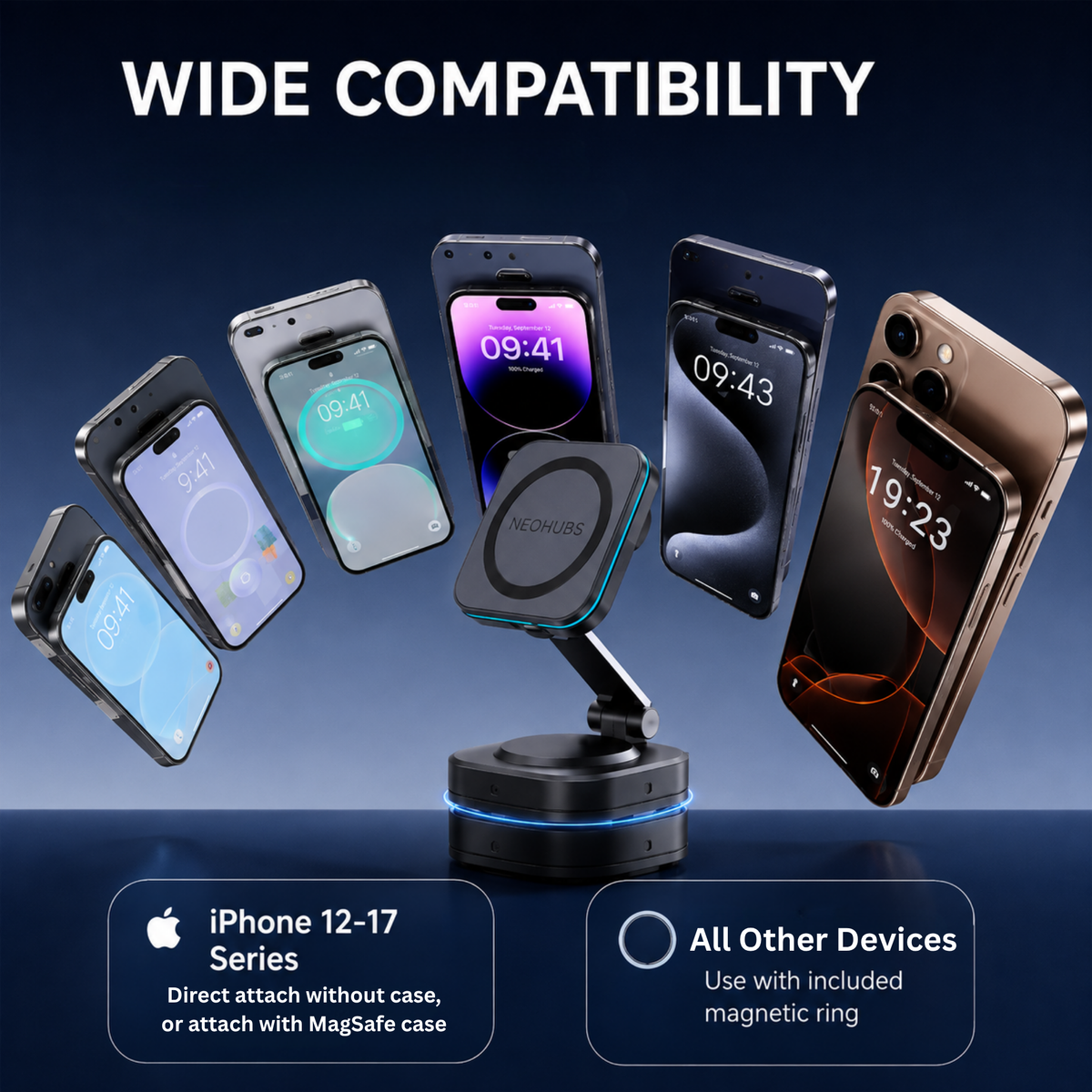 NEOHUBS NOVA 15W Wireless Car Charger Magnetic Car Phone Holder