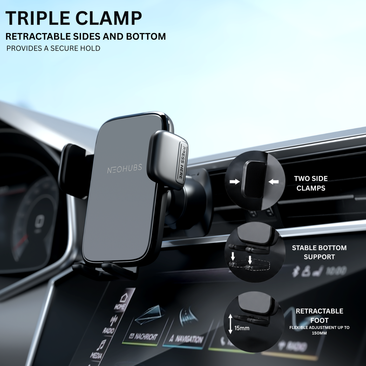 NEOHUBS AXIS Adjustable Air Vent Car Phone Holder Mount