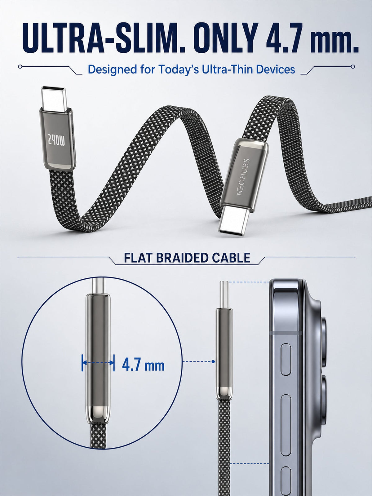 NEOHUBS AIR CABLE 240W USB C to USB C - Type C Fast Charger Cable - 1.5M