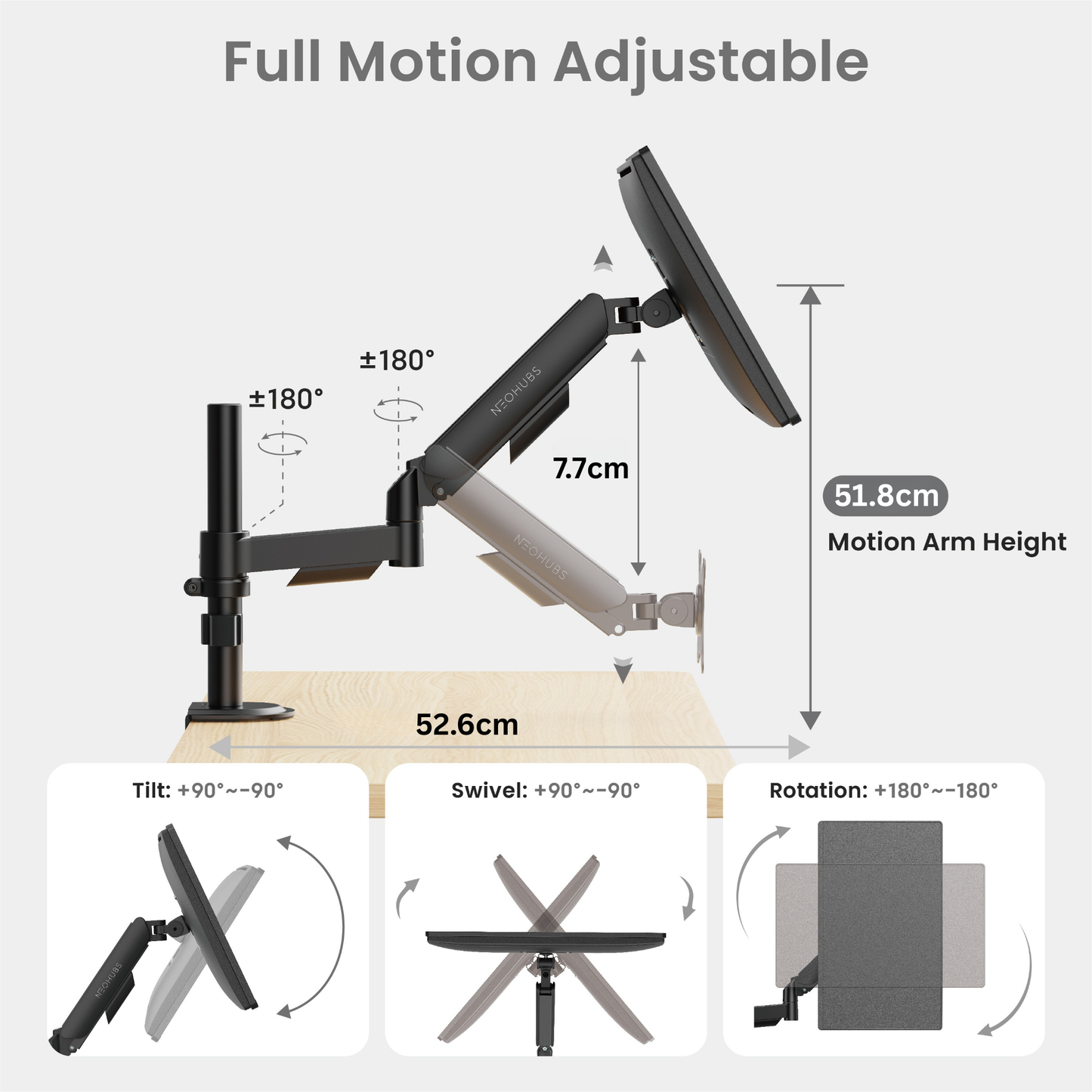 Core+ Single Monitor Arm Mount Adjustable Vesa Desktop Stand