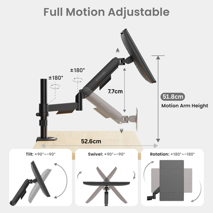 Core+ Single Monitor Arm Mount Adjustable Vesa Desktop Stand