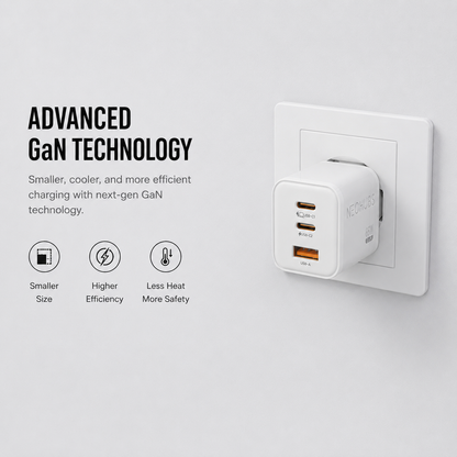 NEOHUBS Super Cube 65W GaN 3-Port Fast Charger 2x USB-C + USB Wall Adapter