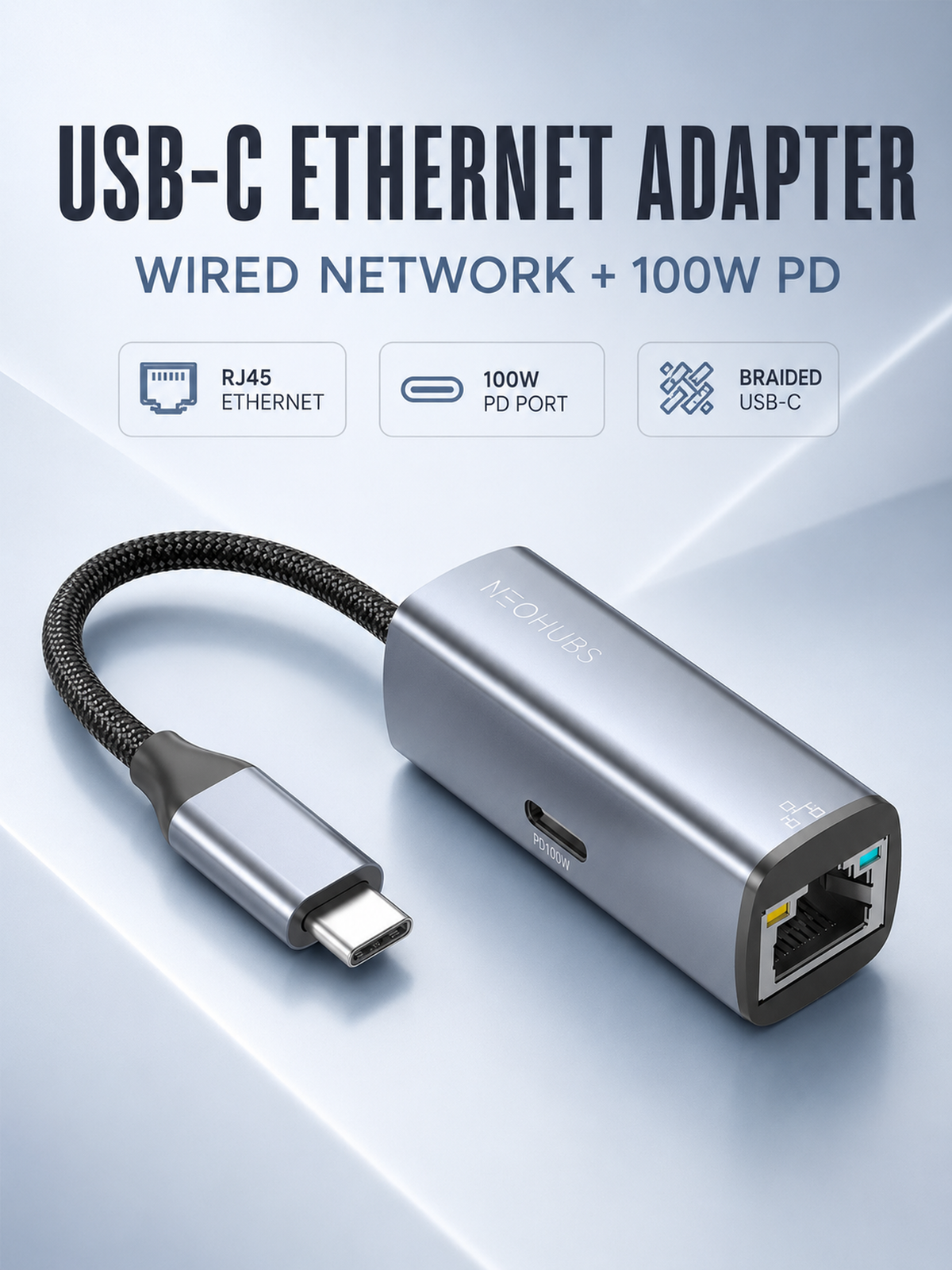 NEOHUBS HUB MINI 2-in-1 Type-C Hub with RJ45 Ethernet & USB-C PD 100W