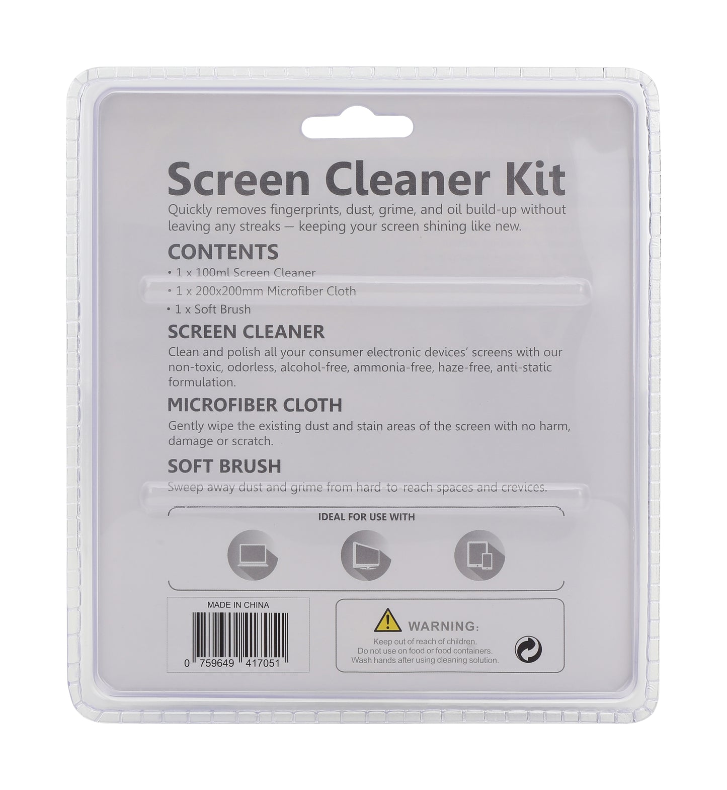 Screen Cleaning Kit with Spray, Brush & Microfiber Cloth