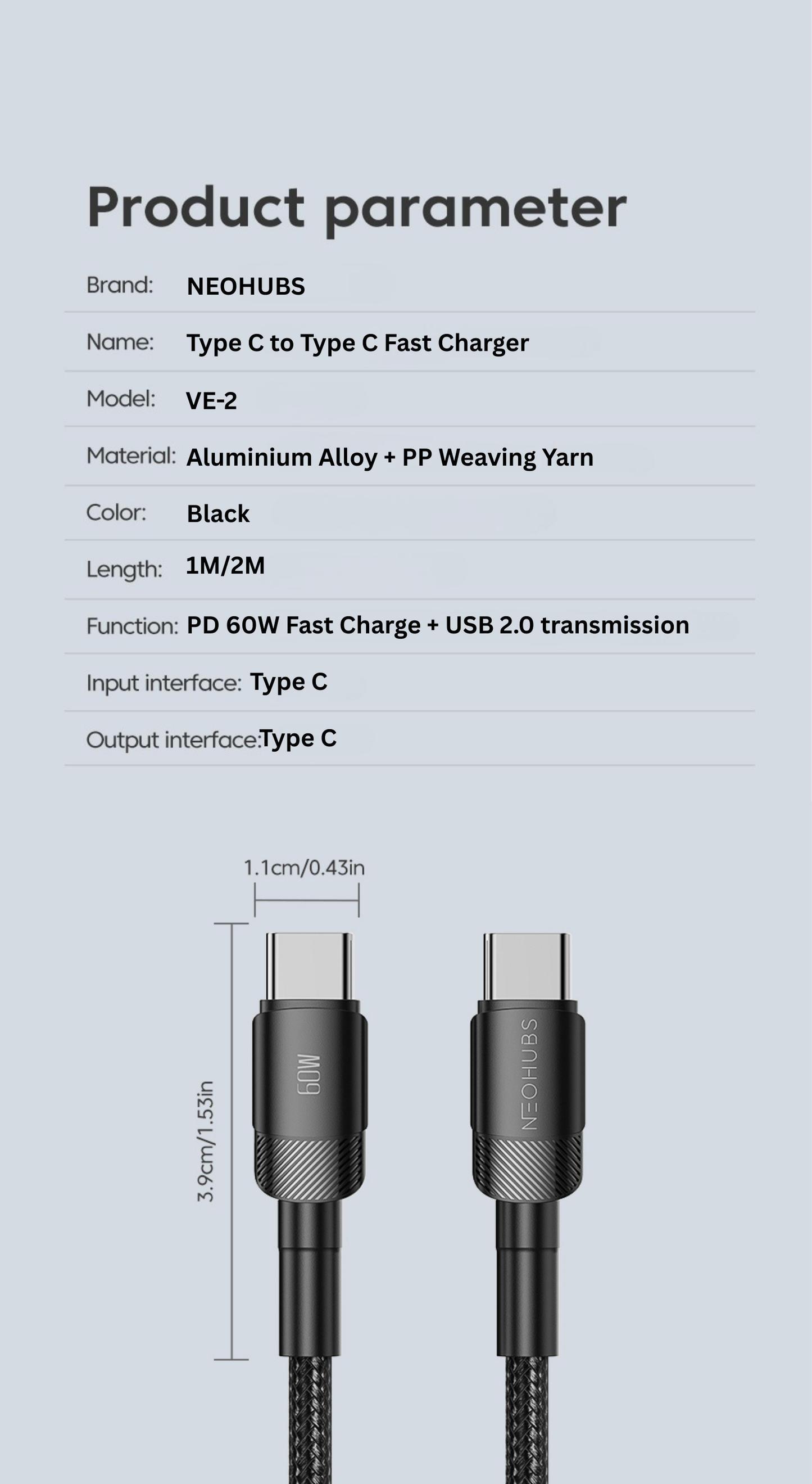 Flow X USB-C to USB-C Type-C Fast Charger Cable - 60W, 3A