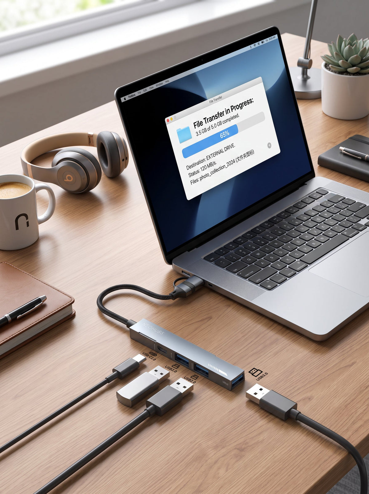 NEOHUBS HUB PLUS 4-in-1 USB A/Type-C Hub with USB 3, 2x USB 2 & USB-C 60W