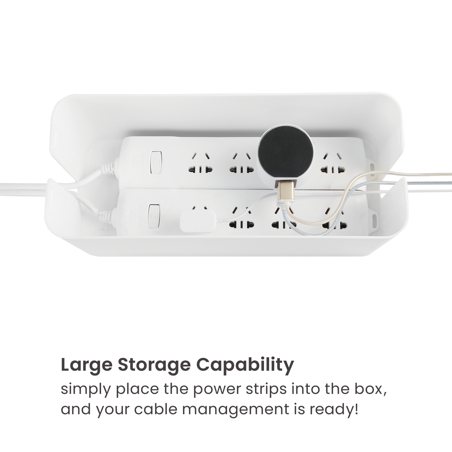 Cable Managment Box Cord Organiser with Lid - (32 x 13.2 x 12.7cm)