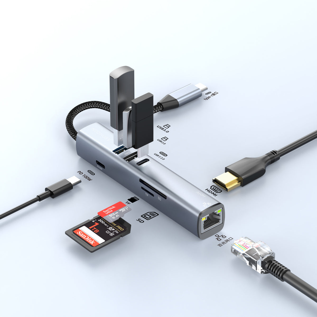 NEOHUBS HUB ULTRA 8-in-1 Type-C Hub with HDMI, RJ45, 100W PD, USB 3 & USB-C