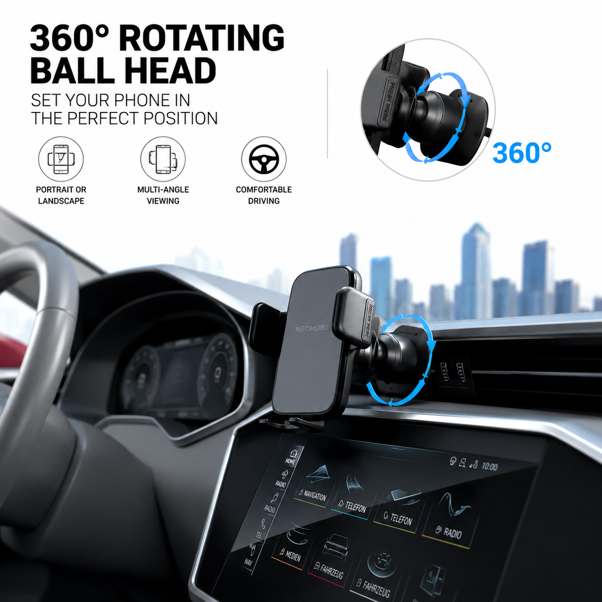 NEOHUBS AXIS Adjustable Air Vent Car Phone Holder Mount