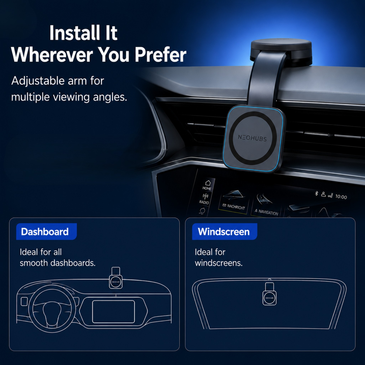 NEOHUBS ORBIT 15W Wireless Car Charger Magnetic Car Phone Holder