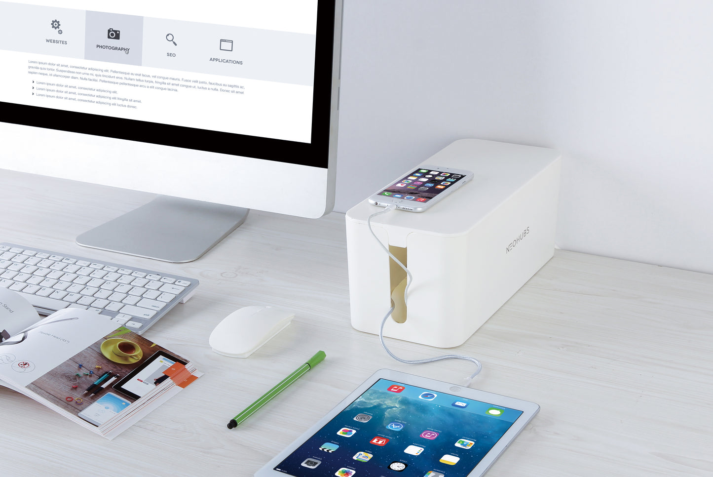 Cable Managment Box Cord Organiser with Lid - (32 x 13.2 x 12.7cm)
