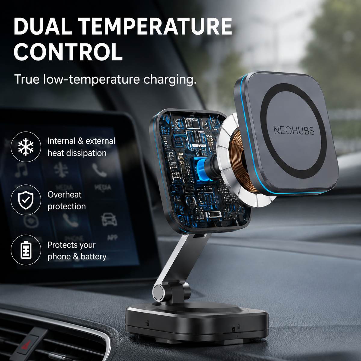 NEOHUBS NOVA 15W Wireless Car Charger Magnetic Car Phone Holder