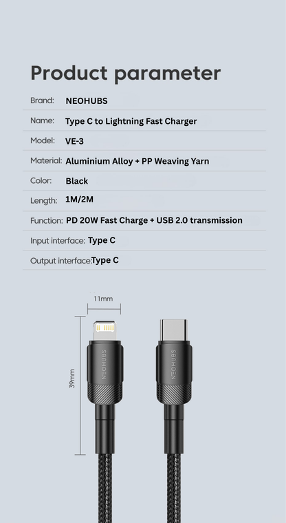 Flow Beam USB-C to Lightning Fast Charger Cable - 20W, 3A