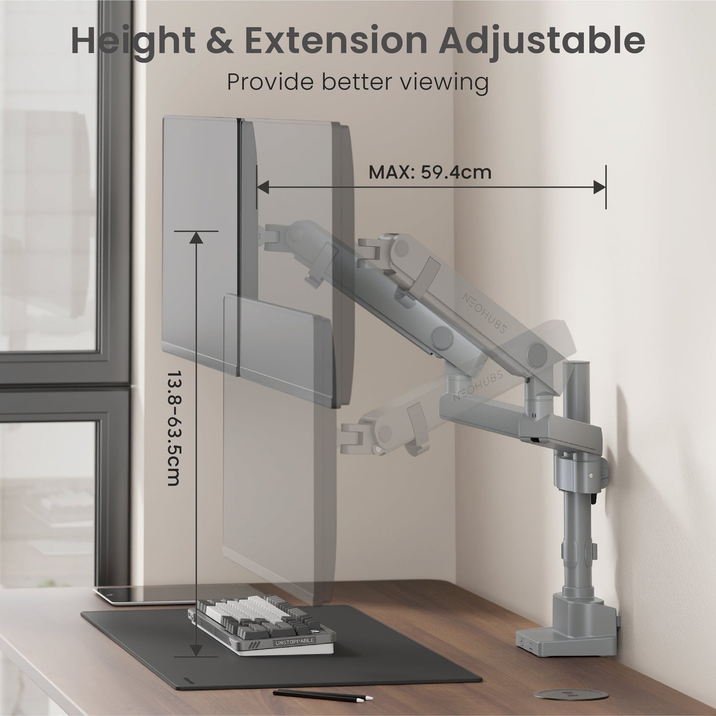NEOHUBS Pro+ Dual Monitor Arm Mount Premium Adjustable VESA Desktop Stand