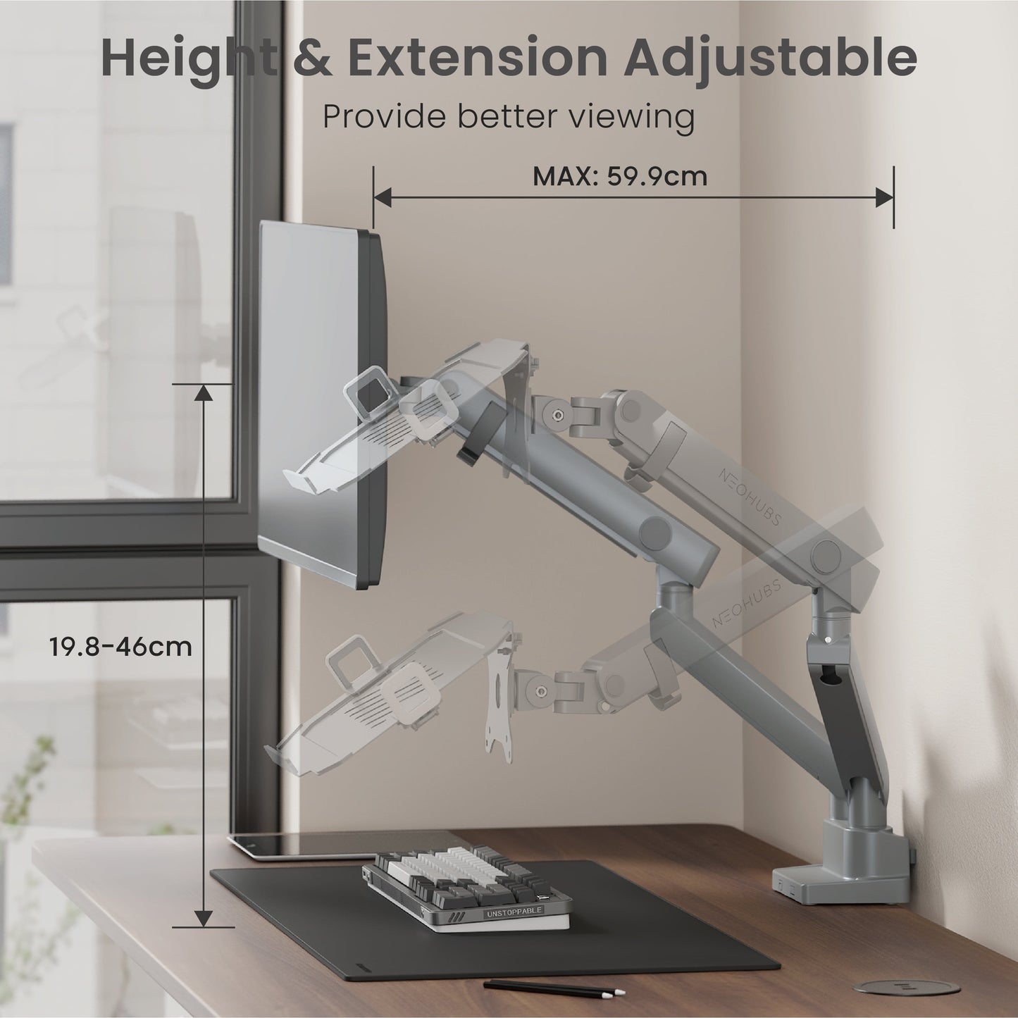 NEOHUBS Pro Hybrid Laptop & Monitor Arm Mount Adjustable VESA Desktop Stand