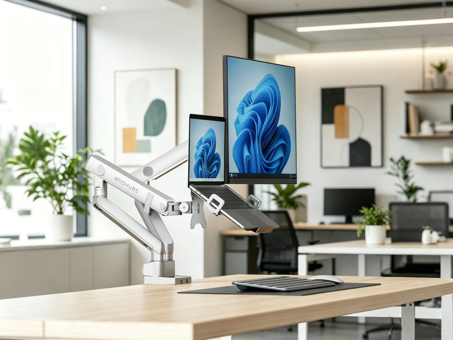 NEOHUBS Pro Hybrid Laptop & Monitor Arm Mount Adjustable VESA Desktop Stand