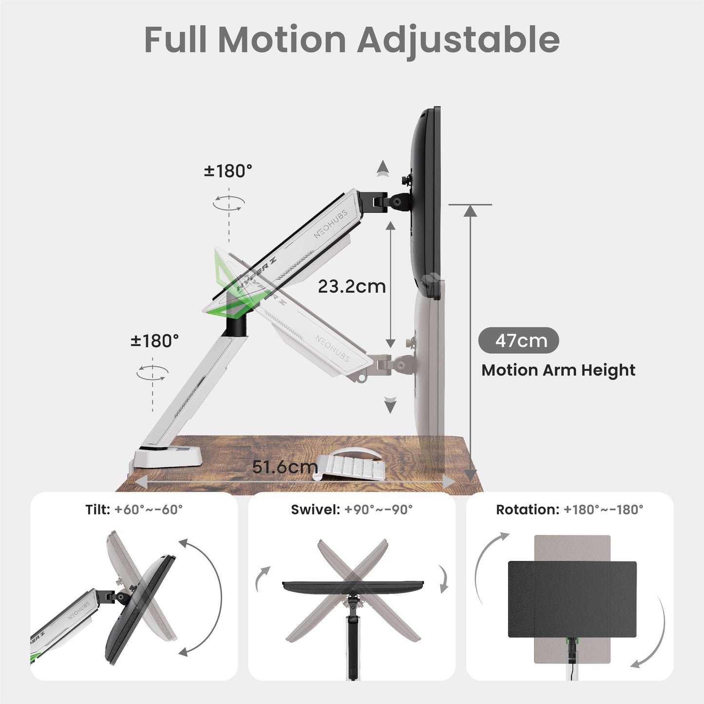 NEOHUBS Play Single Monitor Arm Mount Gaming Adjustable VESA Desktop Stand